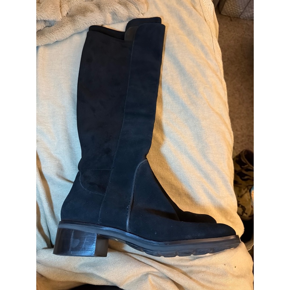 Cole Haan Grand Series Black Suede Tall Knee High Boots Block Heel Lug Sole